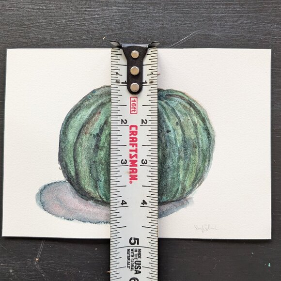 Original Watercolor Dark Green Minimalist Kabocha Squash - Picture 4 of 5